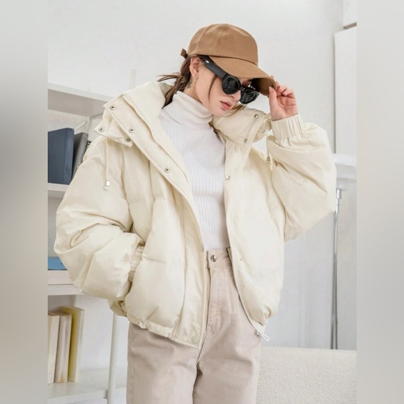 SHEIN Jackets & Blazers - Shein Women's Solid Color Long Sleeve Zipper Collar Casual Hooded puffer Jacket